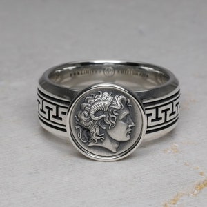 Alexander the Great of Macedon Band, Greek Key Pattern Ring, Ancient Greek Mythology, Men Jewelry Accessories, Real Sterling Silver 925