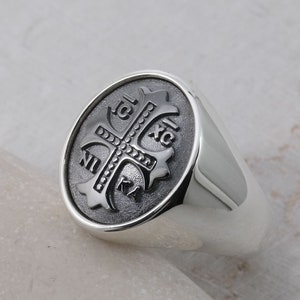 Oval, IC XC NIKA, Sterling Silver Ring, Black Rhodium Cross, Signet Ring, Orthodox Ring, Religious Ring, Jesus Christ Ring, Christian Ring