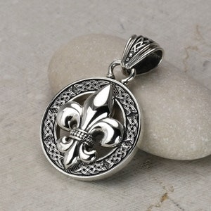 Knoophanger 29 mm met fleur de lis, 3,5 mm gevlochten tarwehalsketting, Royal Lilly Flower Celtic Charm, medaillon, ketting van echt zilver 925