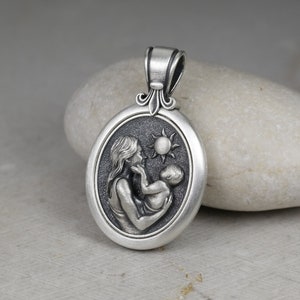 Mother and Son Pendant, 2.5mm Neck Chain with Fleur de Lis Clasp, Mother&#39;s Day Gift, You are my Sunshine, Baptism Necklace, Sterling Silver