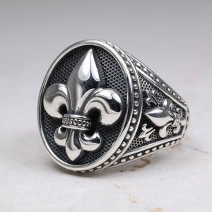 Mens Silver Ring, Signet Ring, Fleur de Lis Ring, Byzantine Ring, Sterling Man Ring, Gothic Men Ring, Medieval Ring, Gothic Silver Ring,Gift