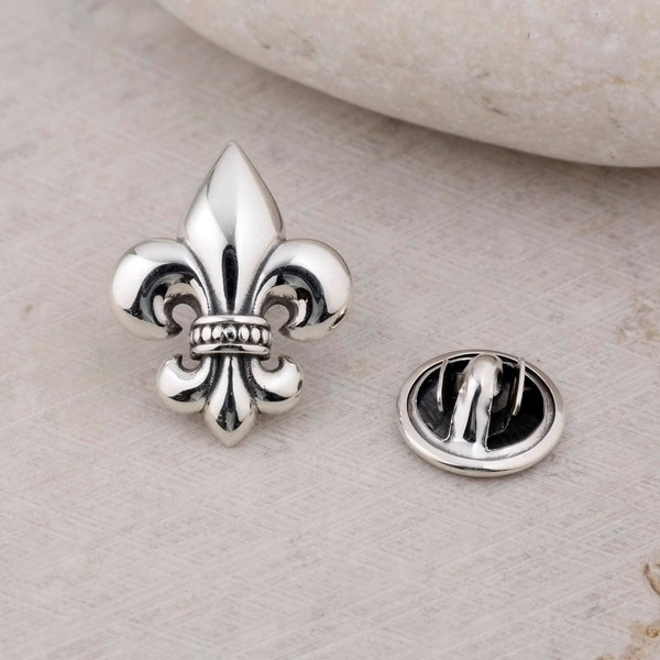 Épingle à lys royale française, argent sterling 925, broche médiévale, accessoire de bijouterie fleur de lys, lys héraldique, épinglette française, épingles scoutes