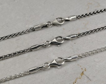 Cadena trenzada de trigo de 2,5 mm, unisex, de plata 925, ideal para el cuello, ideal para hombres y mujeres, con cierre de espiga italiano, ideal como regalo de Navidad.