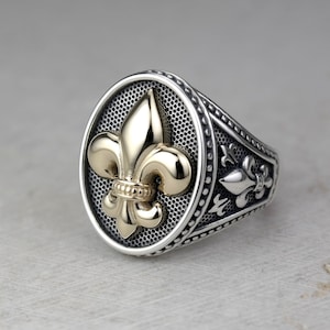 Oval Shape Signet Ring, Fleur De Lis, Men Silver Ring, Byzantine Ring, Sterling Silver Ring, Gothic Men Ring, Medieval Ring, Gift For Him