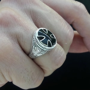 Maltese Cross Ring, Byzantine Ring, Gothic Style Ring, Knight Ring, Sterling Silver Ring, Medieval Ring, Malta Cross Ring, Enamel Men Ring