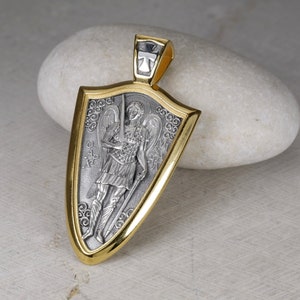 Saint Michael Gold Plated Necklace, 3.5mm Spiga Neck Chain, St Michael is the Commander of God&#39;s Armies, Archangel Medallion