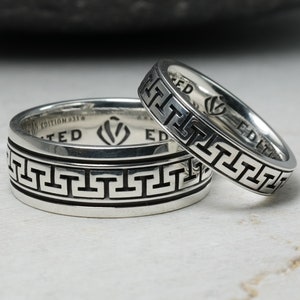 Griechischer Schlüsselring, Bandset, Stapeln Silberband, griechisches Muster Ring, Statement Ring, griechischer Ring Schmuck, Sterlingsilber 925