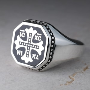 Cross Ring, Jesus Christ, IC XC NIKA, Signet Ring, Chevalier, Sterling Silver 925, Ring For Men, Byzantine, Christian Ring, Orthodox Ring