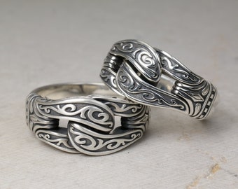 Miami Link Chain-Style Gothic Men's Ring in Sterling Silver 925, 11mm Wide Celtic Biker Band, Byzantine Medieval ANILLO HOMBRE