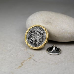 Round Brooch Pin Christ Jesus, Sterling Silver Gold Plated, Medieval Men Brooch Pin, Lapel Badge, Unique Design & Best Quality from Vartovar