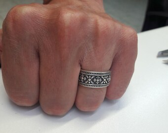 Mannenband, gotische band, zilveren herenring, Keltische band, reizigersring, middeleeuwse band, ridderring, herentrouwring, sterlingzilver