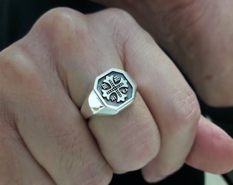 Jesus Christ Conquers Ring with IC XC NIKA, Crucifix Cross Signet Rings, Christian men's Jewelry, Orthodox, Byzantine
