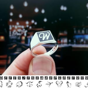 Custom Made Square Shape Monogram Signet  Ring, Women and Men,  Initial Letter, Pinky, Vintage, A, B, C, D, E, F, G, H, I, J, K, L,M, N, O