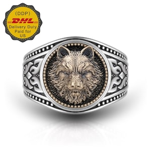 Wolf Head Ring With Gothic Design, Alpha Majestic Comfort Fit Signet Ring, Real Sterling Silver 925 Animal Jewelry Accessories For Men Women