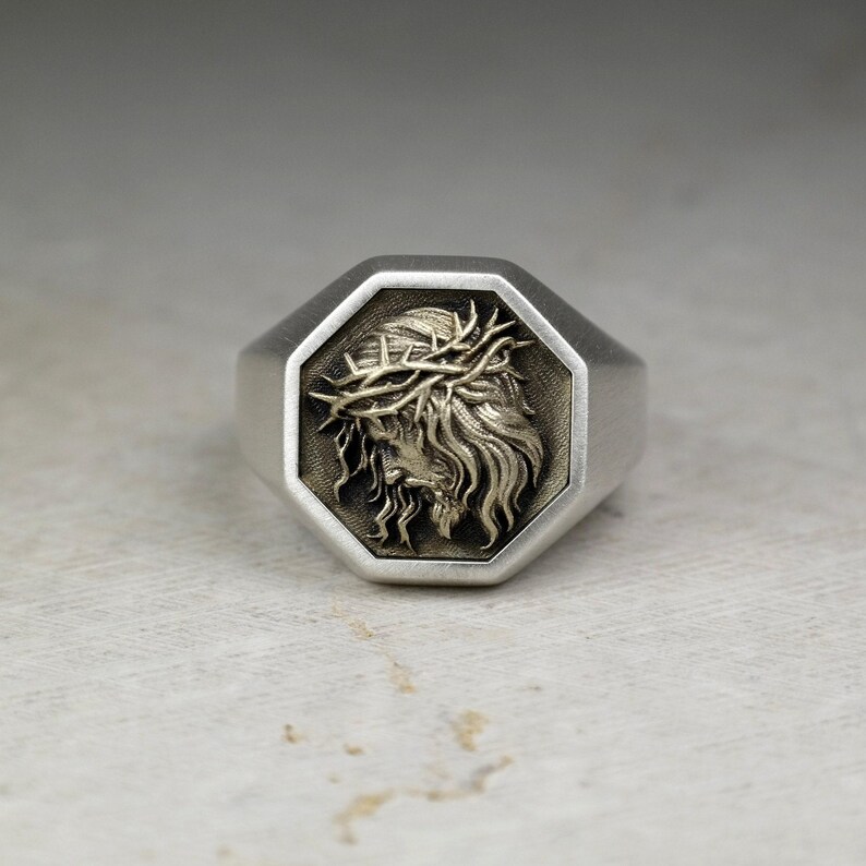 Jesus Christ Signet Ring, Real Sterling Silver 925, Savior Jesus ...