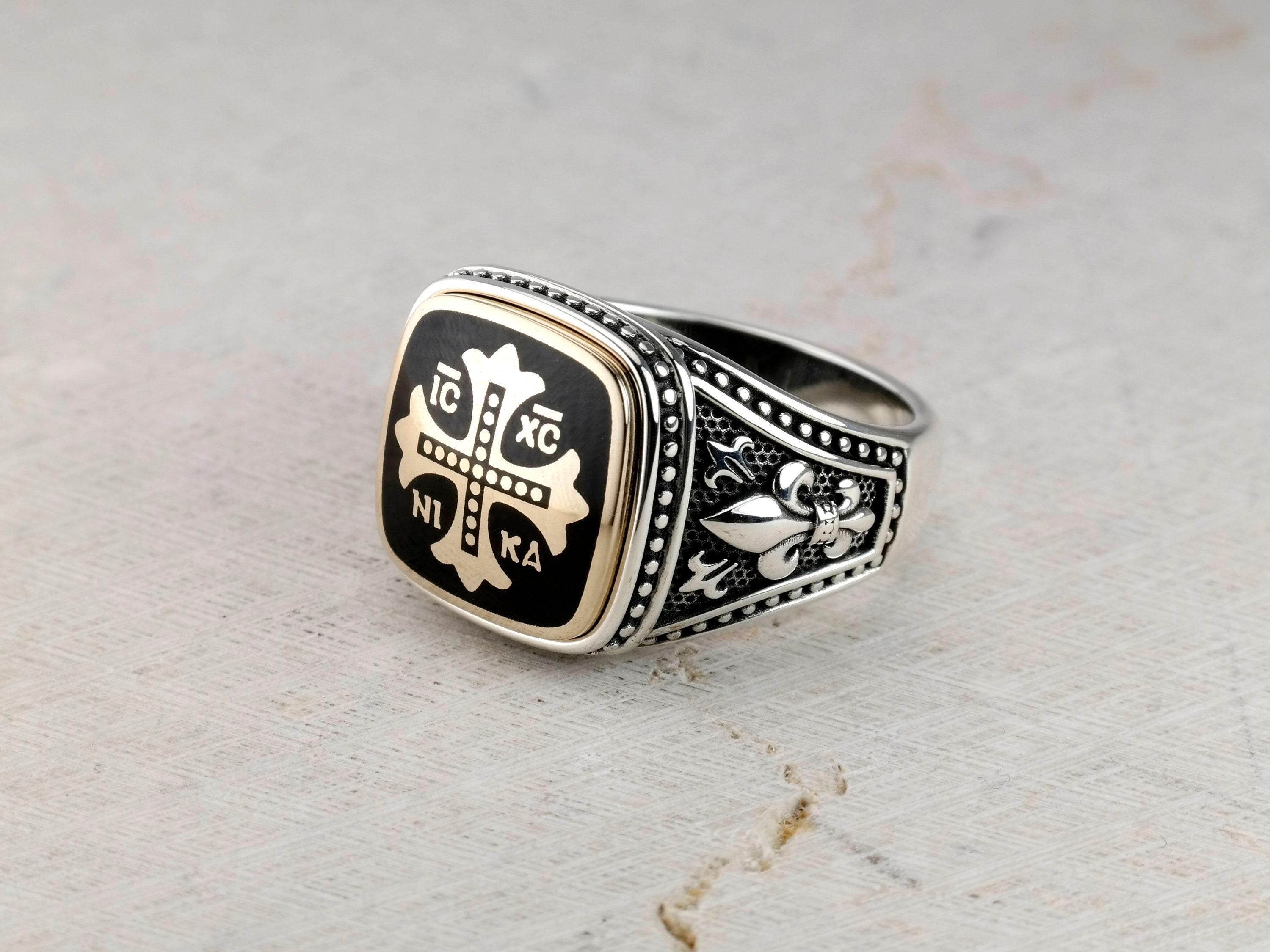 925 Sterling Silver Jerusalem Cross Ring With Fleur De Lis - Unisex Size 8.5, Handmade In USA - Crusader Cross Ring - View #10