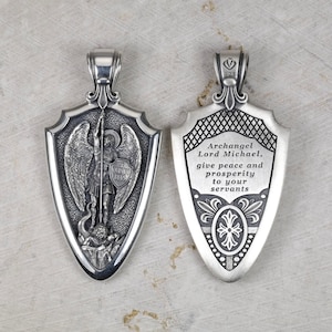Bouclier Saint Michel, collier en argent sterling 925, médaillon de l'archange chrétien, Saint Michel commandeur de Dieu, chaîne de cou Spiga 2,5 mm,
