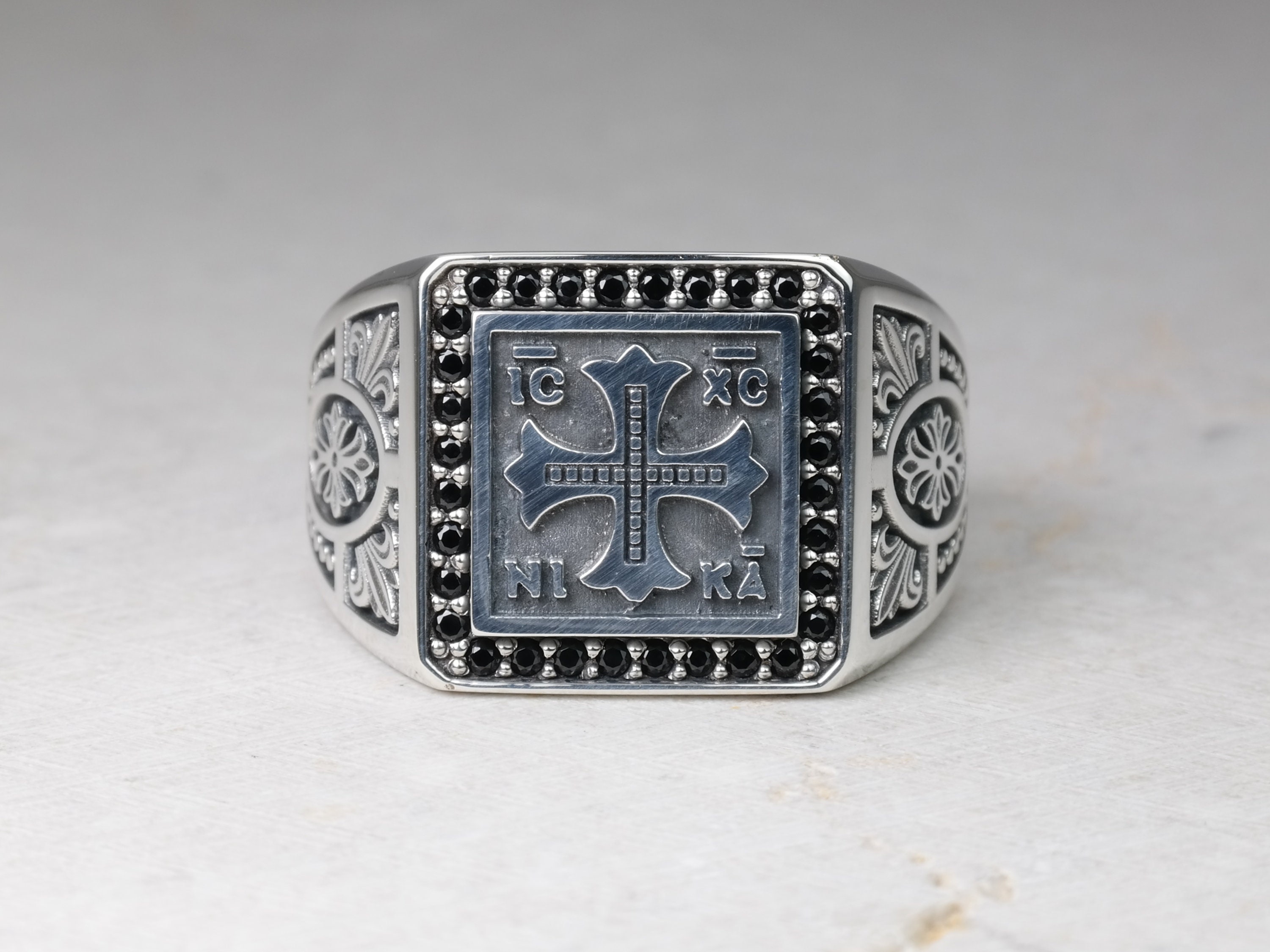 Byzantine Cross IC XC NIKA Signet Mens Ring With Fleur De Lis - Etsy