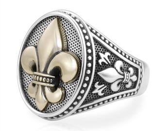Mens Silver Ring, Signet Ring, Fleur de Lis Ring, Byzantine Ring, Sterling Man Ring, Gothic Men Ring, Medieval Ring, Gothic Silver Ring,Gift