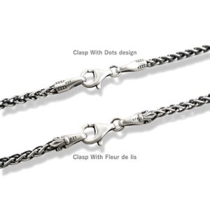 3.5MM Wheat Braided Chain, Fleur De Lis, Italy Best Spiga Clasp Necklace, Men Women Unisex 2, 3, 4MM Silver 925 Man Neck Chain, Gift for him