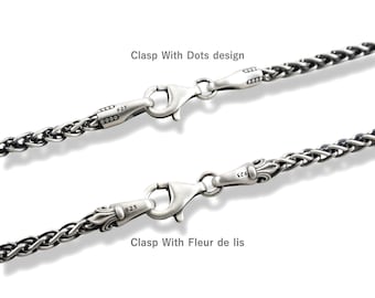 3.5MM Wheat Braided Chain, Fleur De Lis, Italy Best Spiga Clasp Necklace, Men Women Unisex 2, 3, 4MM Silver 925 Man Neck Chain, Gift for him
