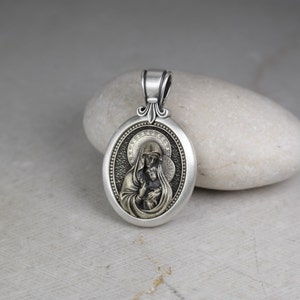 Virgin Mary Pendant With Silver and Bronze Icon, Neck Chain 2.5mm Fleur ...
