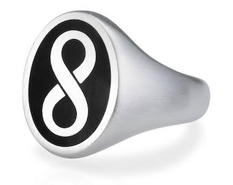 Custom made 8 Ring, Infinity men ring, Sterling Silver Man, Oval Signet Ring, Initial Custom Ring, Pinky Black Ring, Number Unisex Ring