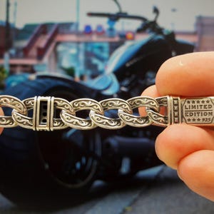 Miami Cuban Link Mens Bracelet, with Simulated Black Diamond Stones, you can choose between 15 different length sizes, Sterling Silver (photo 6)