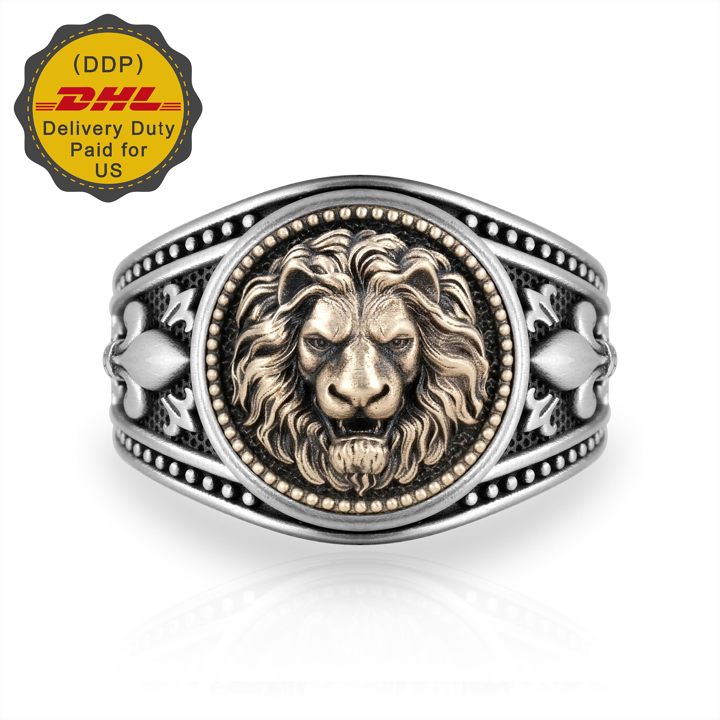 Anillo con cabeza de león y flor de lis, anillo de sello cómodo para hombre, signo del zodiaco Leo, astrología Leo, accesorios de joyería con forma de animal.