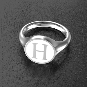 Anillo con sello de monograma de forma redonda hecho a medida, anillo unisex con letra inicial personalizada, I, J, K, L, M, N, O, P, Q, R, S, T, U, V, W, X, Y, Z