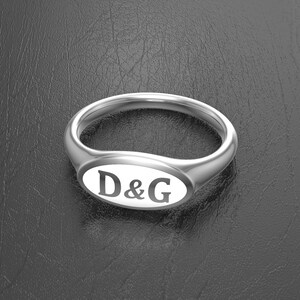 Anillo de sello para mujer grabado con letras simples o dobles, anillo con monograma de dedo meñique de forma ovalada, plata de ley 925, A, B, C