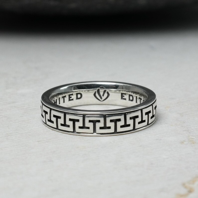 Wedding Band With Greek Key Pattern, Meander Symbol, Grecian Men and ...