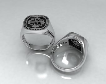 Byzantine Cross Ring: Solid Silver Chevalier (IC XC NIKA Design