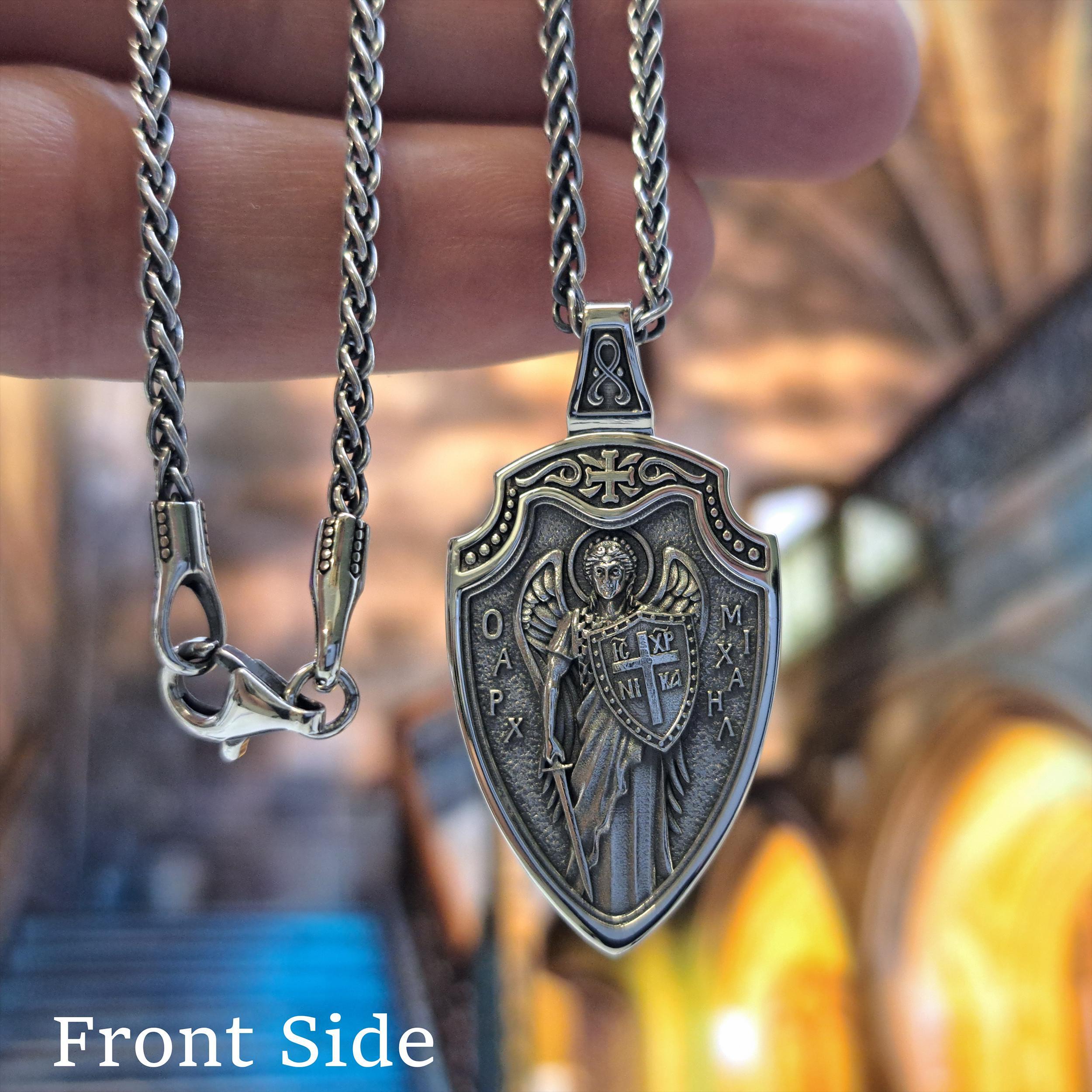 St Michael silver pendant, Archangel Saint Michael necklace plus