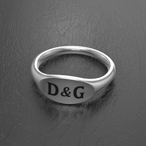 Anillo ovalado personalizado con monograma, plata esterlina 925, personalizado para mujeres, anillo de alfabeto para meñique de dama Chevalier, letras dobles, A B C D E