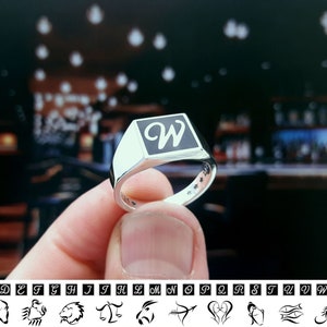 Anillo con sello de monograma cuadrado hecho a medida para mujeres y hombres, letra inicial, meñique, vintage, A, B, C, D, E, F, G, H, I, J, K, L, M, N, O