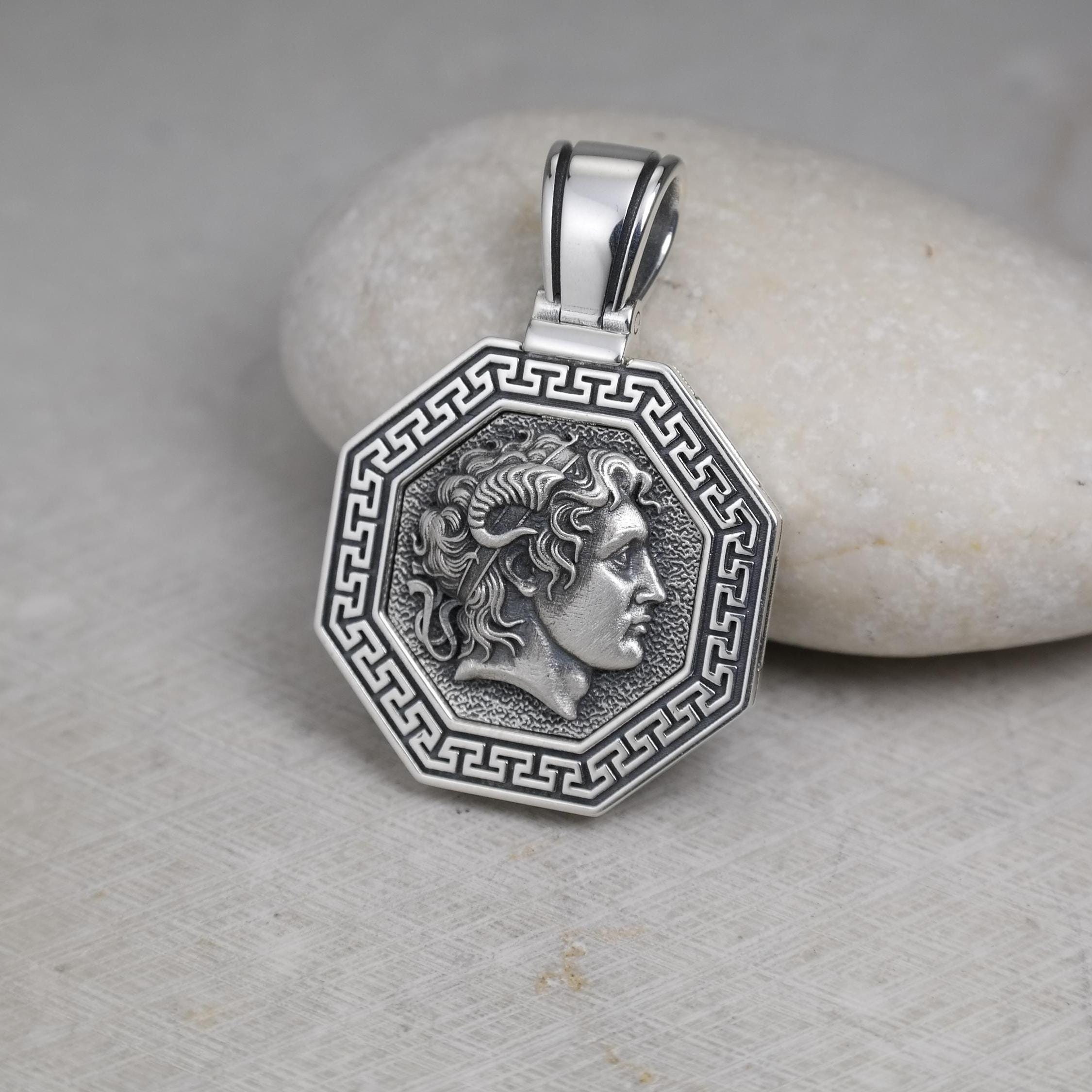 古代ギリシャ  アレキサンダー大王 ペンダント トップ  シルバー925製 23 mm アレクサンダー大王 マケドニア ギリシャ模様ネックレス