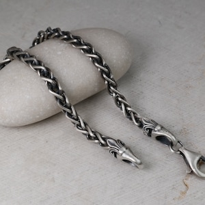 4.2MM Wheat Braided Bracelet With Dots or Fleur De Lis Clasp Hook Design, Spiga unisex Chain, Oxidized Look, All Lengths Sterling Silver 925
