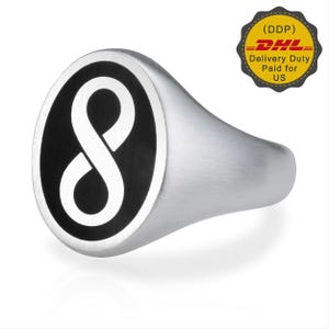 Custom made 8 Ring, Infinity men ring, Sterling Silver Man, Oval Signet Ring, Initial Custom Ring, Pinky Black Ring, Number Unisex Ring