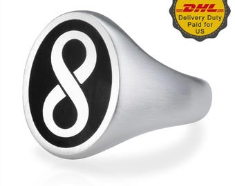 Custom made 8 Ring, Infinity men ring, Sterling Silver Man, Oval Signet Ring, Initial Custom Ring, Pinky Black Ring, Number Unisex Ring