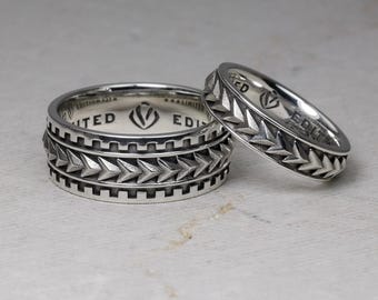 Triangle Samoan Arrow Band Ring, Unisex Wedding Maori Polynesian Pattern, Silver 925, Tribal Men & Women, Bague de Mariage, Hochzeitsring