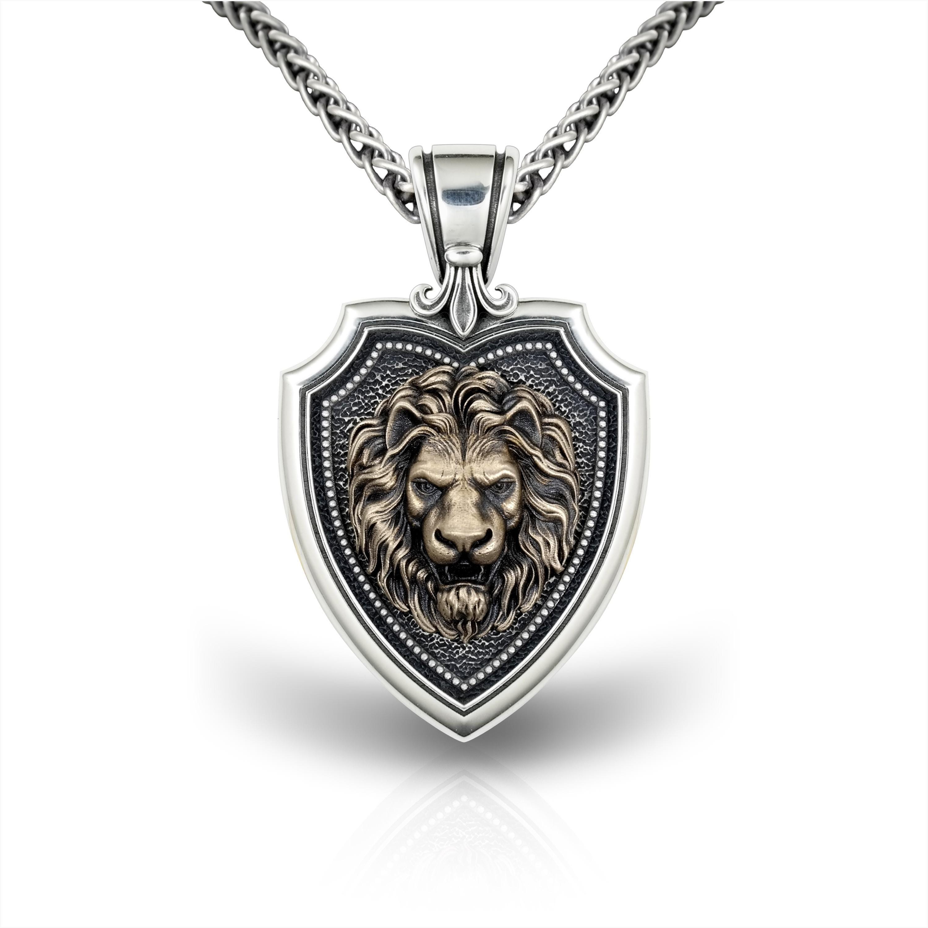 ライオンシールドネックレス、3.5mmウィート編みネックチェーン