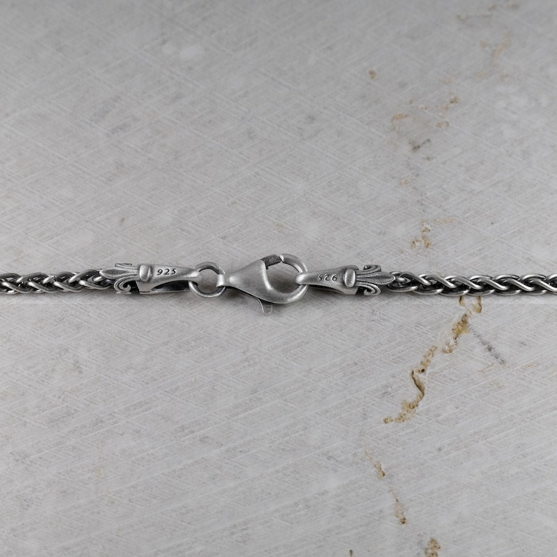 Spiga Chain with Fleur de Lis or Dots Clasp, the Final Look is Silver Polished or Silver Oxidized Polished or Silver Oxidized Matte