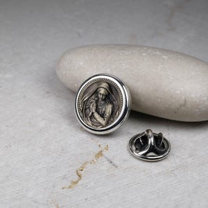 Round Brooch Pin Virgin Mary, Holy Mother Lapel Badge, Real Sterling Silver, Unique Design & Best Quality from Vartovar