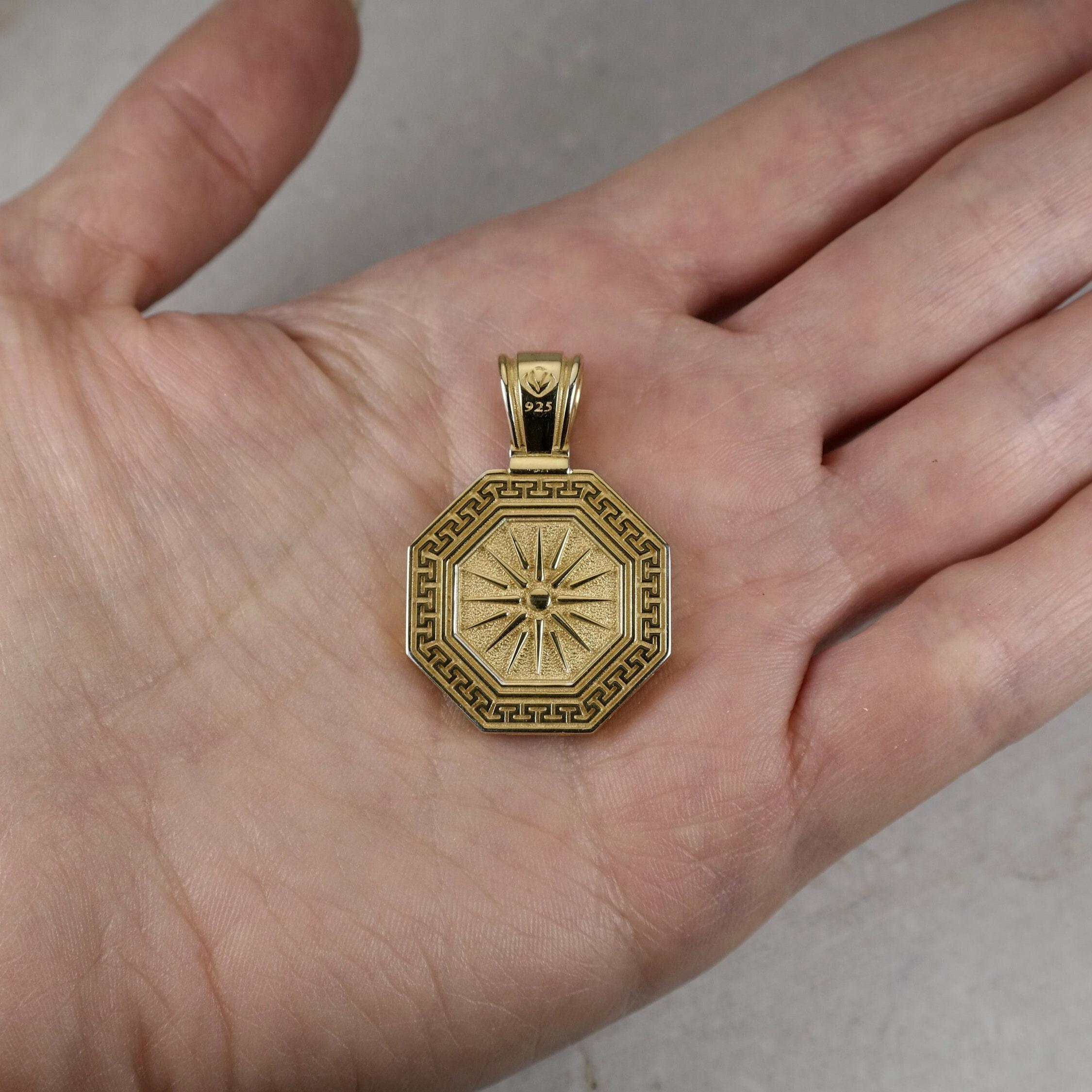 Alexander the Great Coin Pendant Greek Key Necklace With Silver Wheat ...