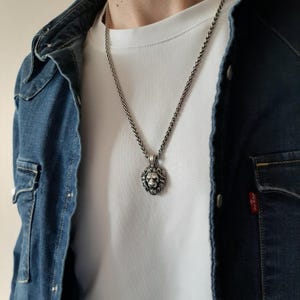 Wild Lion Head Pendant With Fleur de Lis, 2.5mm Braided Wheat Neck Chain, 3 and 4mm Spiga Necklace, Silver 925 Men's best Charm Medallion