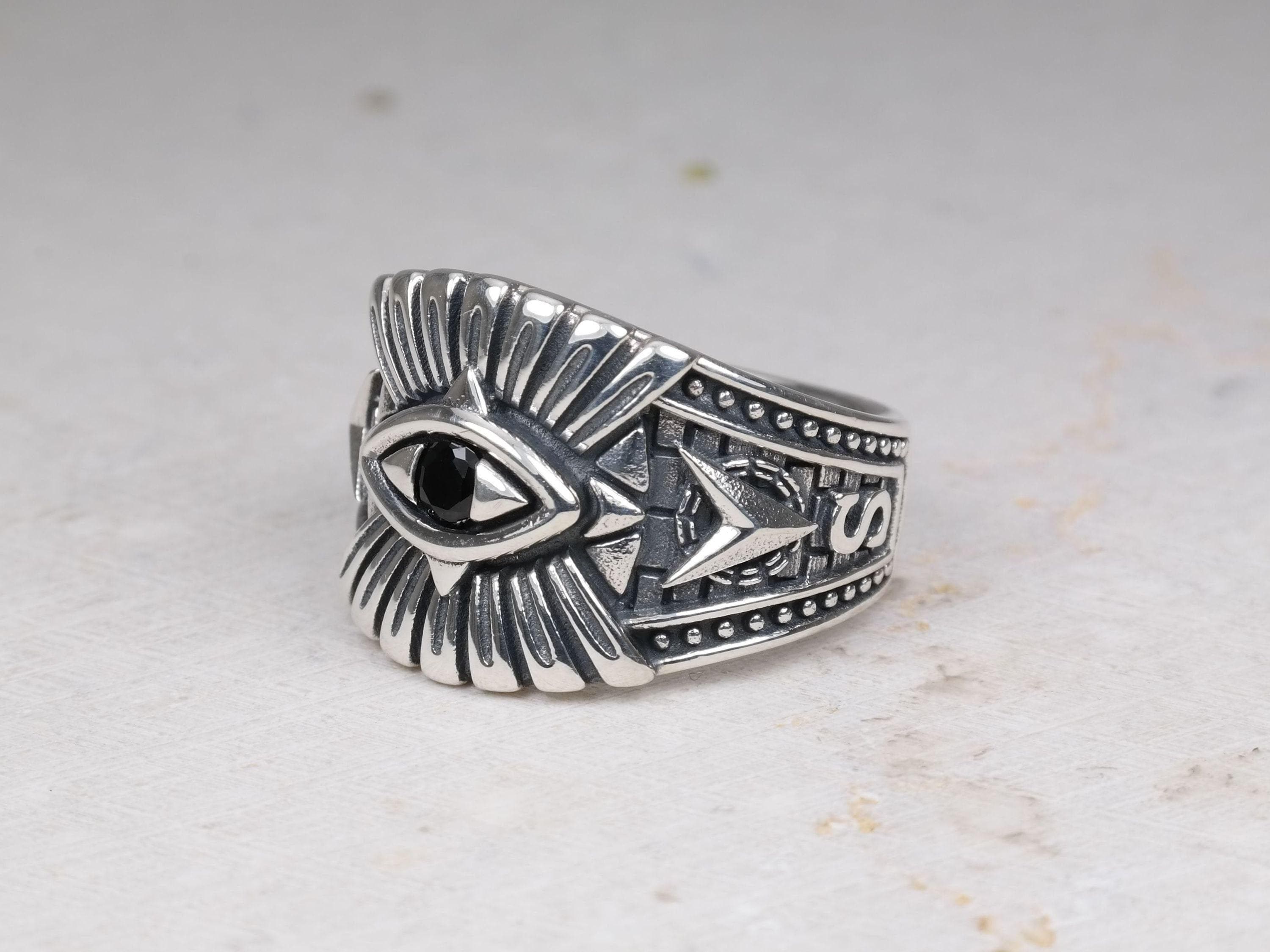 Sterling Silver 925 "Eye Of Providence" Illuminati Ring - Hallmarked, Handmade Statement Ring - View #3