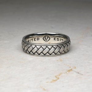 3 Row Knitted Pattern Band Ring, Men Women Wedding Solid Sterling Silver 925, Woven Design Spinner, Best Christmas Gift for Him and Her