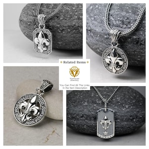Shield Pendant, Fleur De Lis Charm, Knight Jewelry, Medieval Charm, Men Pendant, Silver Men Pendant, Silver 925 pendant, Unique Design image 7