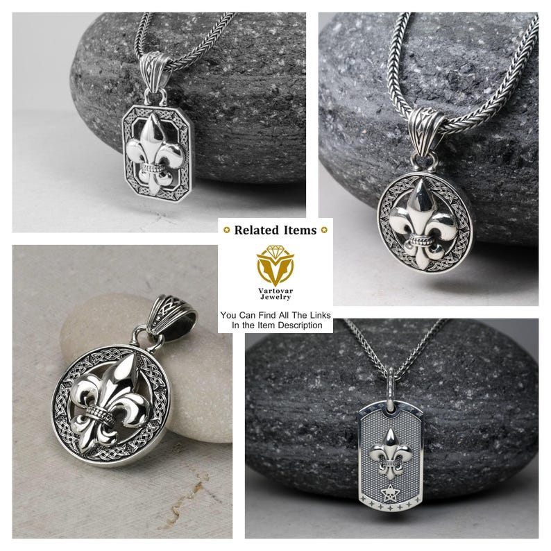 Shield Pendant, Fleur De Lis Charm, Knight Jewelry, Medieval Charm, Men Pendant, Silver Men Pendant, Silver 925 pendant, Unique Design image 7